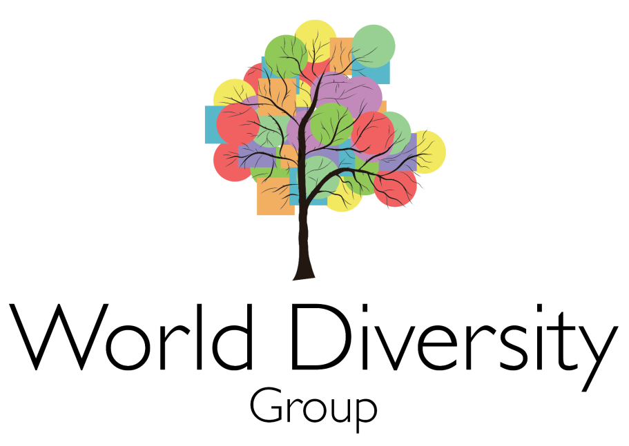 World Diversity Group. Image of our logo with is a black tree with colourful leaves which are square and circular